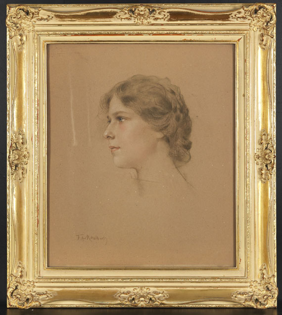 Friedrich August von Kaulbach - Porträt einer jungen Frau im Profil - Frame image