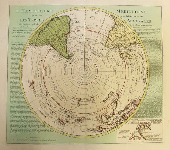  Polkarte - 2 Bll.: Hemisphere septentrional & meridional (Deslilse), dabei: 1 Bl. Hemisphere austral (Benard/Cook). - 