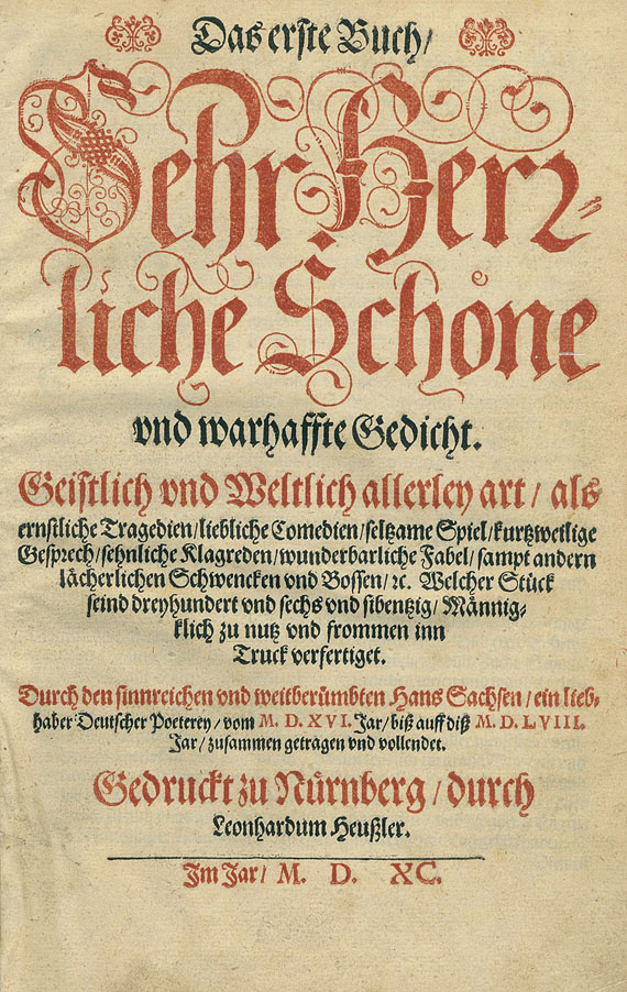 Hans Sachs - Sehr herrliche Schöne und wahrhaffte Gedicht. 1590
