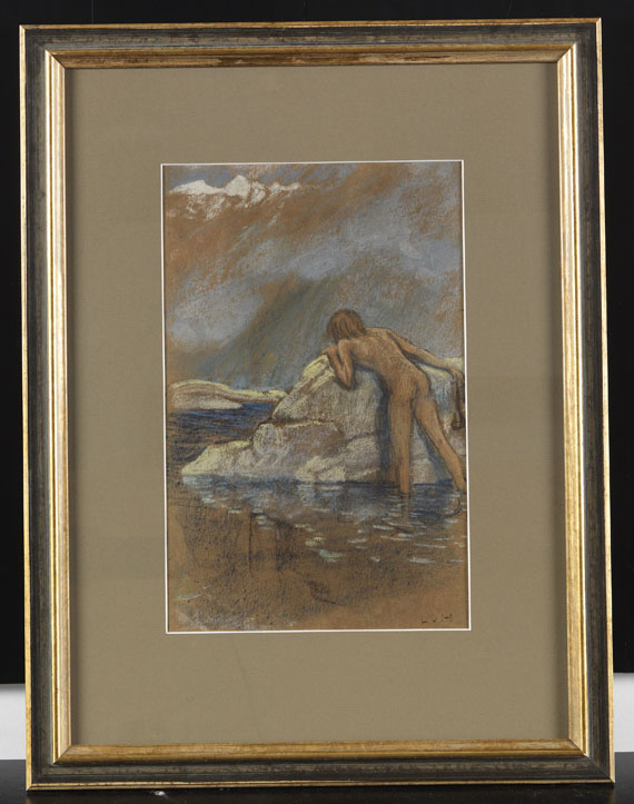 Ludwig von Hofmann - Knabenakt, mit Steinschleuder Murmeltiere jagend - Frame image