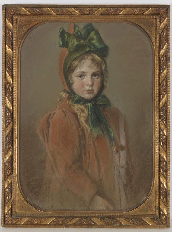 Wilhelm Carl Räuber - Mädchenporträt mit grüner Schleife (Die Tochter des Künstlers) - Frame image
