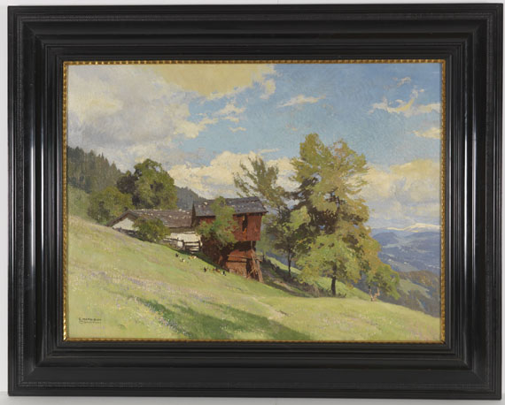 Edward Harrison Compton - Berghof mit weitem Blick ins Tal - Frame image