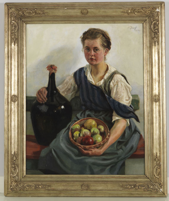 Otto Keck - Mädchen mit Obstkorb und Weinflasche - Frame image