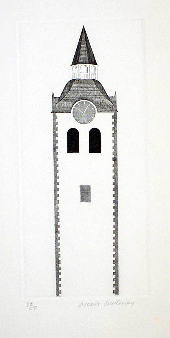 David Hockney - The church tower. - The sexton...stood still as a stone