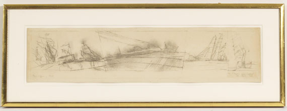 Lyonel Feininger - Dampfer und Segelboote (Zeichnung für ein Wandgemälde für das Marine Transportation Building auf dem Gelände der Weltausstellung New York 1939/40) - Frame image