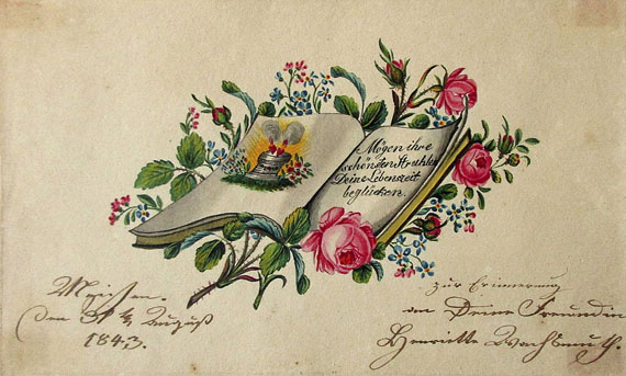  Album amicorum - Sammlung Gruß- und Glückwunschbillets, Stammbuchblätter. Um 1790-1890. In Ordner. - 