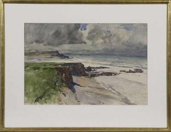 Edward Harrison Compton - 2 Bll.: Bei Bude (Cornwall): Die Küste mit der Mündung des River Neet. Felsiger Strand mit Möwen - Frame image