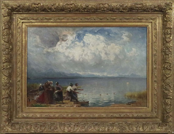 Joseph Wopfner - Fischer und Mönche am Ufer - Frame image