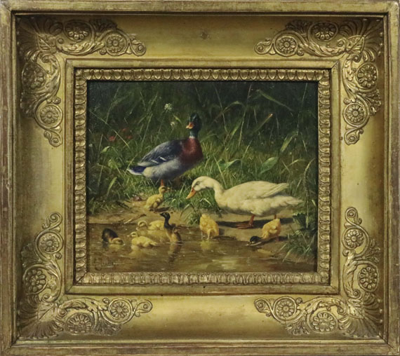 Carl Jutz d. Ä. - Enten mit Jungen am Wasser - Frame image