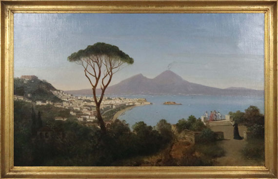 Albert August Zimmermann - Blick vom Posillipo auf die weite Bucht von Neapel mit rauchendem Vesuv - Frame image
