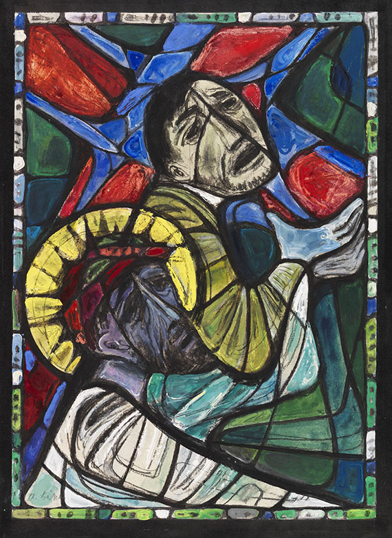 Albert Birkle - Simon hilft Jesus das Kreuz zu tragen (Farbentwurf für ein Bleiglasfenster)