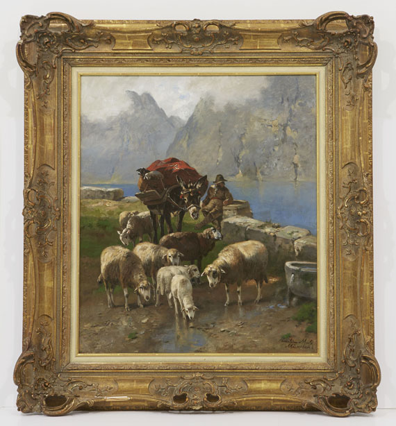 Christian Mali - Schafe und Hirte an einem Hochgebirgssee - Frame image