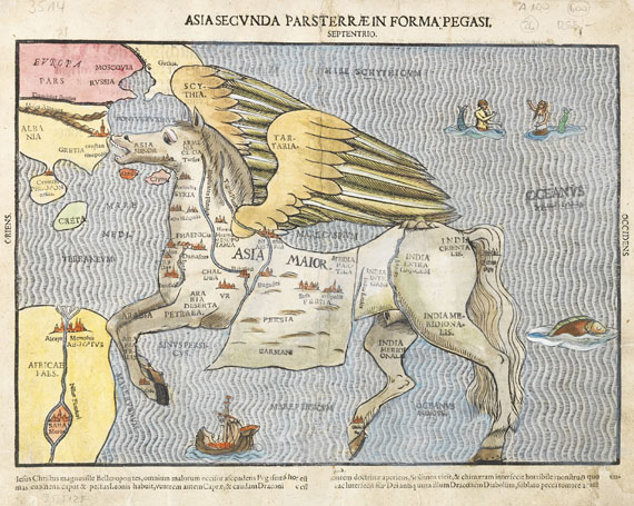 Heinrich Bünting - 3 Bll. Welt, Asien (als Pegasus) und Afrika.