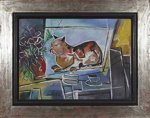 Franz Xaver Fuhr - Katze am Fenster mit Blumenvase - Frame image