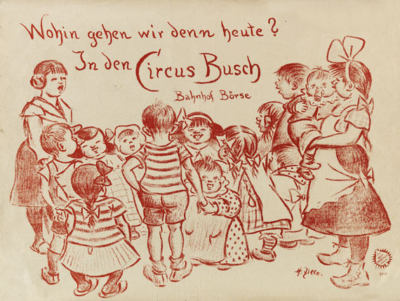 Heinrich Zille - Kindergruppe (Plakat für den Zirkus Busch). Dabei: Radierung "Die Nacht"