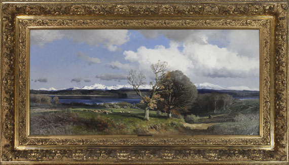 Josef Wenglein - Blick auf den Simssee im Frühling - Frame image