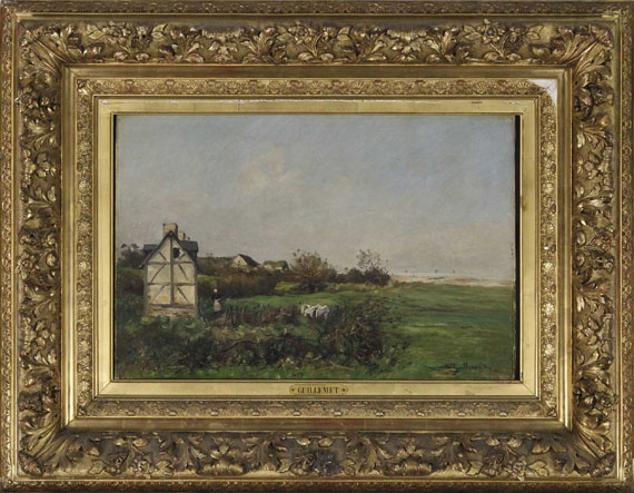 Jean-Baptiste Antoine Guillemet - Landschaft mit Fachwerkhaus und Bäuerin - Frame image