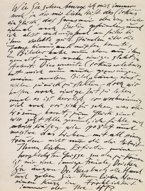 Hermann Max Pechstein - Eigenhändiger Brief mit Orig.-Zeichnung vom 29. Nov. 1920 - 