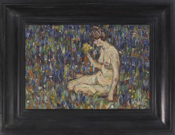Christian Rohlfs - Frauenakt mit gelbem Blumenstrauß (Mädchen auf der Wiese) - Frame image
