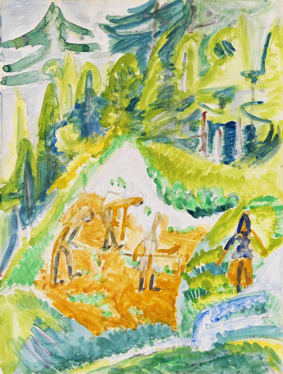 Ernst Ludwig Kirchner - Davoser Landschaft mit Bergbauern