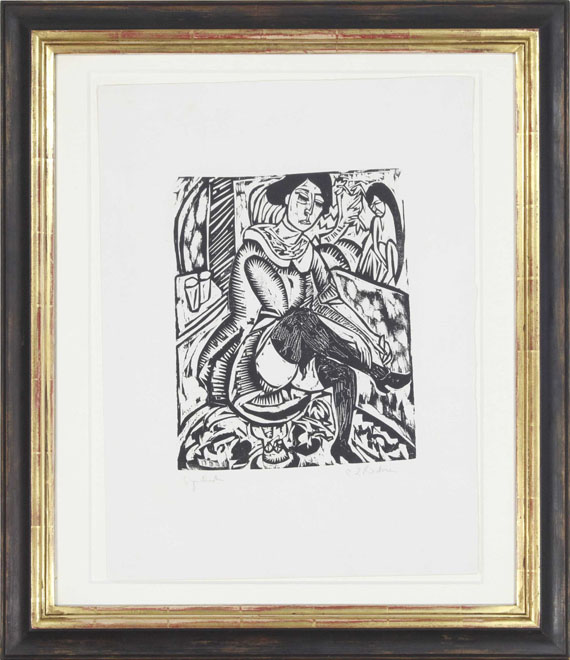 Ernst Ludwig Kirchner - Frau Schuh zuknöpfend - Frame image