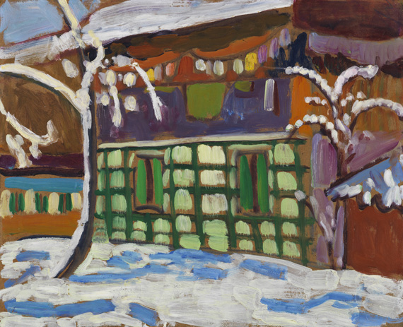Gabriele Münter - Haus mit Schneebäumen in Kochel