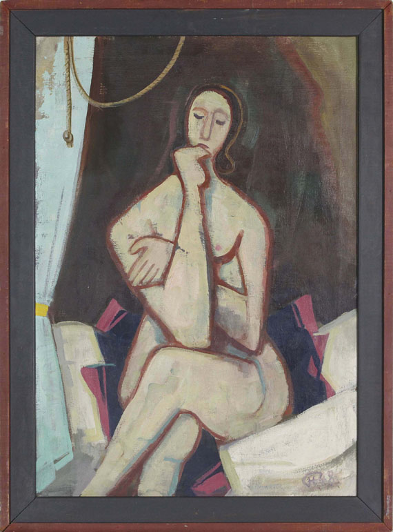 Karl Hofer - Auf dem Bett sitzend - Frame image