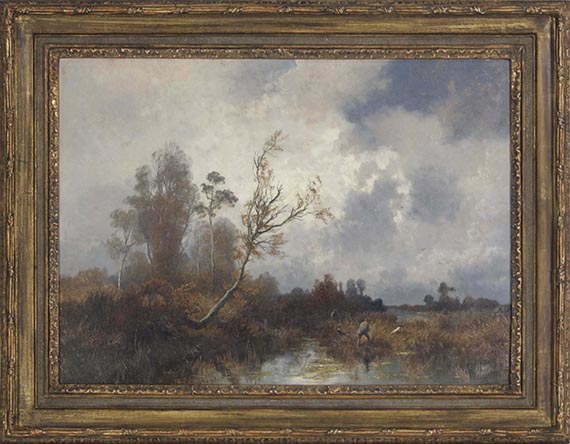 Josef Wenglein - Herbstliche Landschaft mit Jägern im Dachauer Moos - Frame image