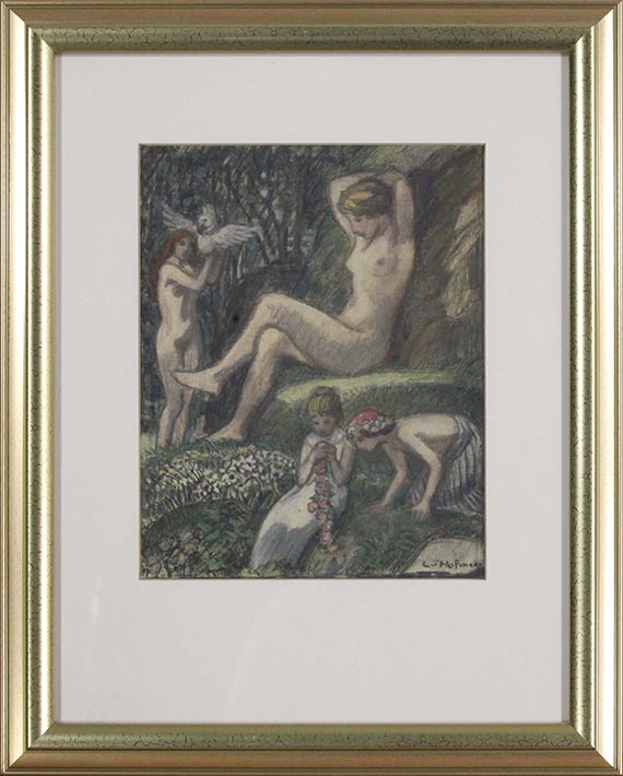 Ludwig von Hofmann - Frühlingsidylle mit Badender und Blumenkindern - Frame image