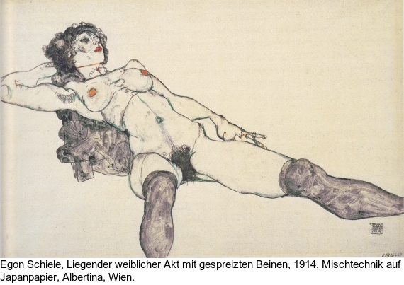 Egon Schiele - Sitzendes Mädchen mit ausgestrecktem Arm und Bein - 