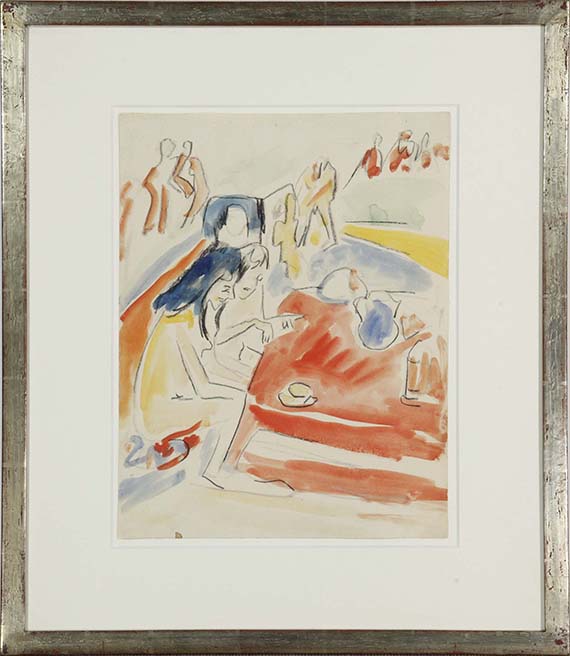 Ernst Ludwig Kirchner - Zwei am Tisch sitzende Mädchen - Frame image