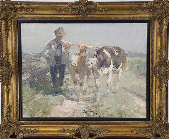Heinrich von Zügel - Bauer mit Kühen - Frame image