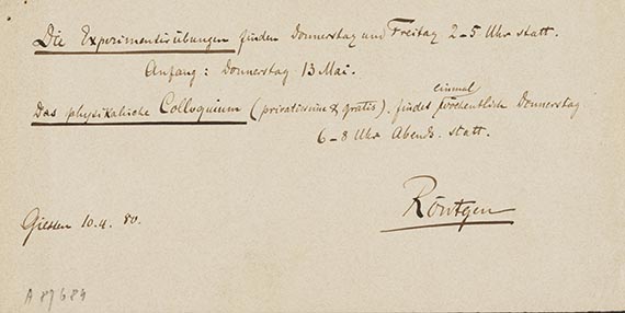 Wilhelm Conrad Röntgen - Eigenhändige Notiz. 1 Beigabe