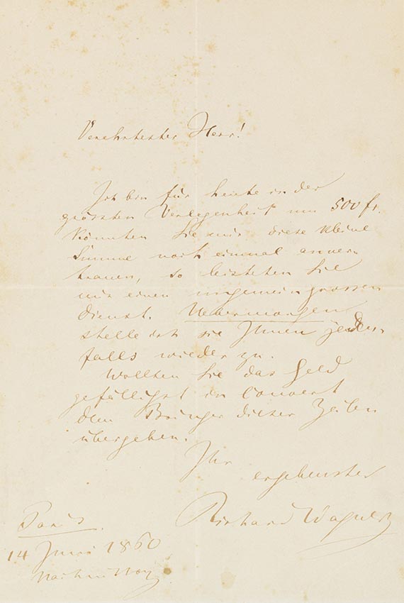 Richard Wagner - Eigenhändiger Brief m. U.