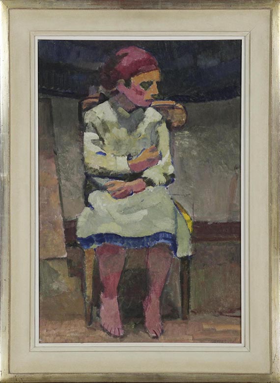 Alfred Heinrich Pellegrini - Mädchen mit rotem Kopftuch auf Stuhl - Frame image