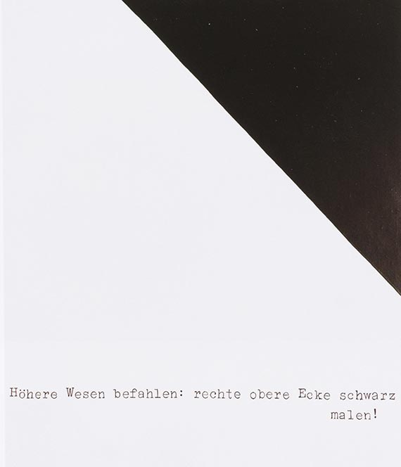 Illustration for: Sigmar Polke, Höhere Wesen befahlen: rechte obere Ecke schwarz malen!, 1969, lacquer on canvas, Froehlich Collection, Stuttgart. © The Estate of Sigmar Polke, Cologne / VG Bild-Kunst, Bonn 2025