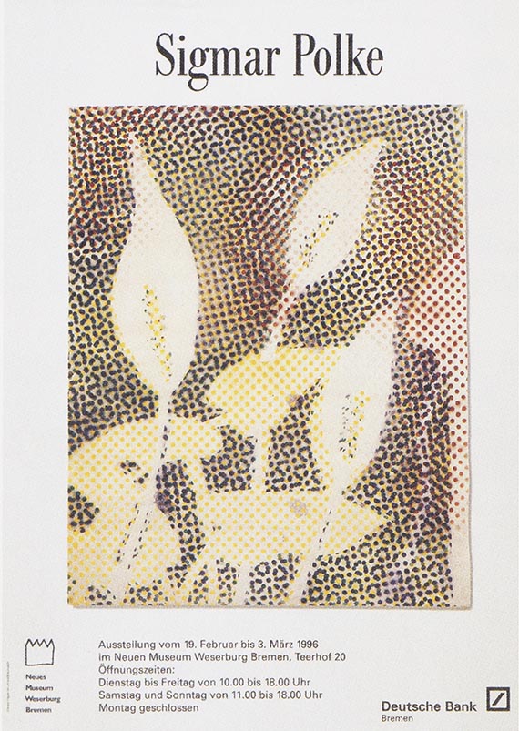 Illustration for: Exhibition poster: Sigmar Polke, Neues Museum Weserburg, Bremen 1996 (with one of the works on offer). <br />© The Estate of Sigmar Polke, Cologne / VG Bild-Kunst, Bonn 2025