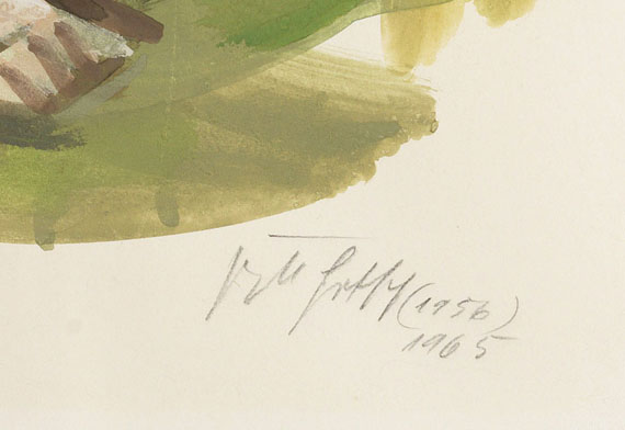 Friedrich Karl Gotsch - Liegender Akt mit Blumenstrauß und Katze - 