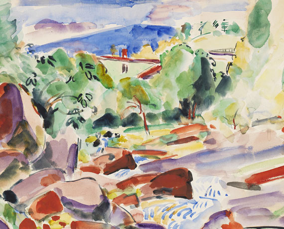 Oskar Moll - Steiniger Bach in südlicher Landschaft - 