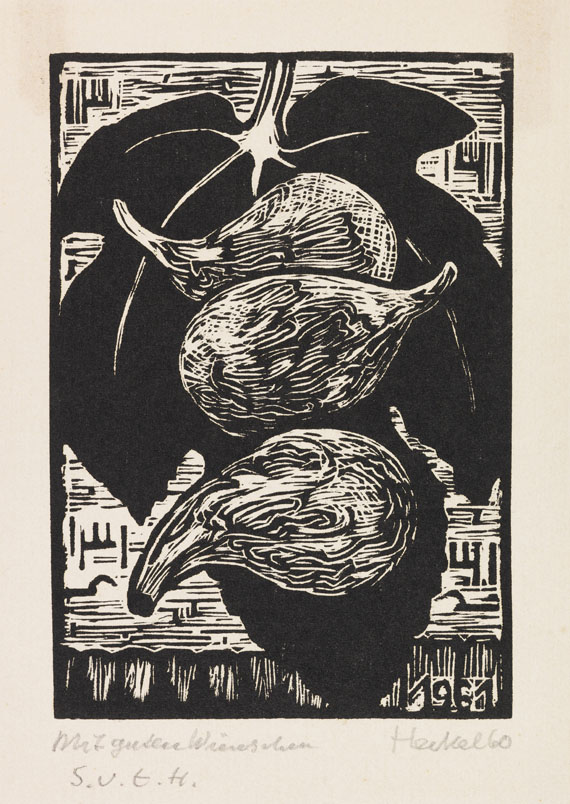 Erich Heckel - 2 Bll.: Feigenblatt und Früchte (30. Jahresblatt) - 