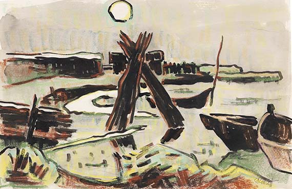 Karl Schmidt-Rottluff - Fischerbucht mit Reusenstangen