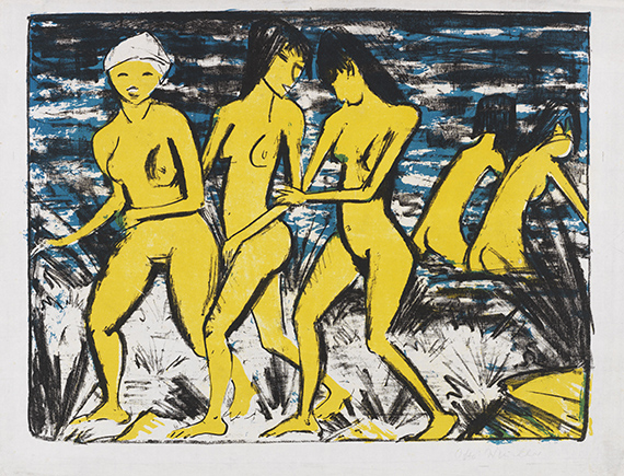 Otto Mueller - Fünf gelbe Akte am Wasser