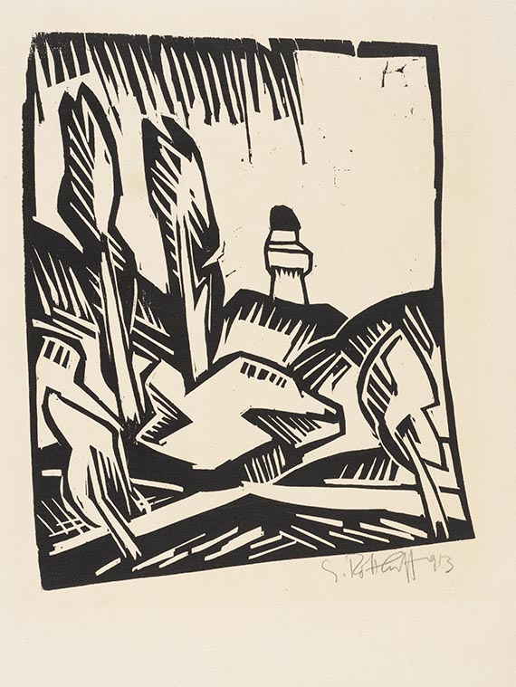 Karl Schmidt-Rottluff - Landschaft mit Pappeln und Leuchtturm