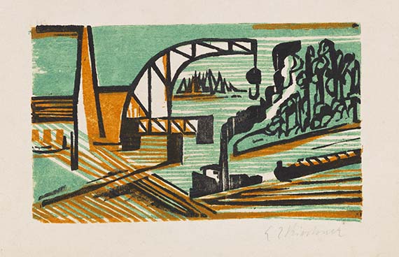 Ernst Ludwig Kirchner - Flusslandschaft mit Kran und Schleppzug