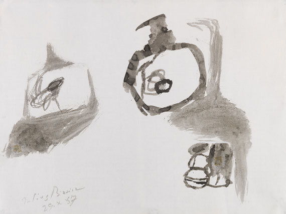 Julius Bissier - Konvolut (2 Bll.): Blau von Orange bedroht. 29.X.1957 - 