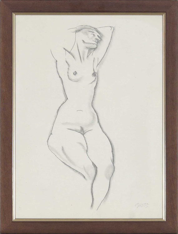 George Grosz - Sitzender weiblicher Akt mit erhobenen Armen - Frame image