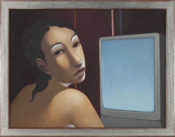 Johannes Hüppi - Frau vor Bildschirm - Frame image