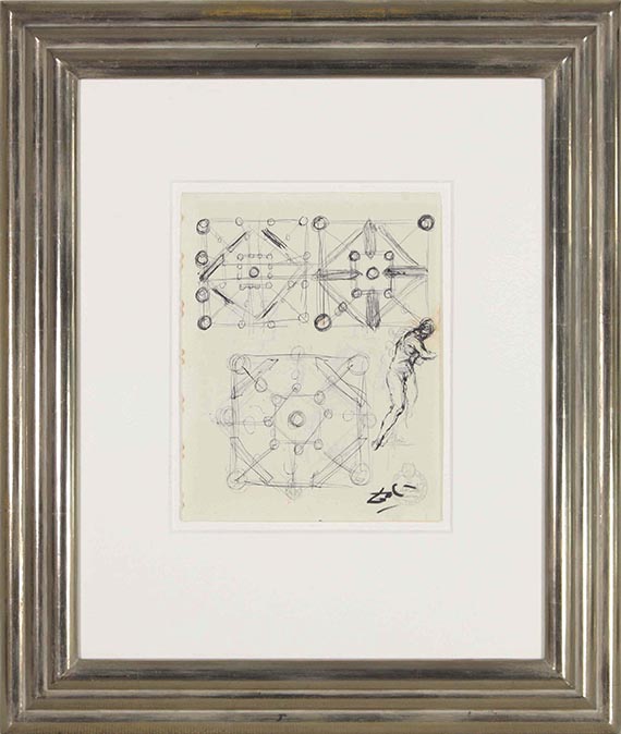 Salvador Dalí - Étude pour une composition cubique corpusculaire, au verso étude de têtes féminines - Frame image