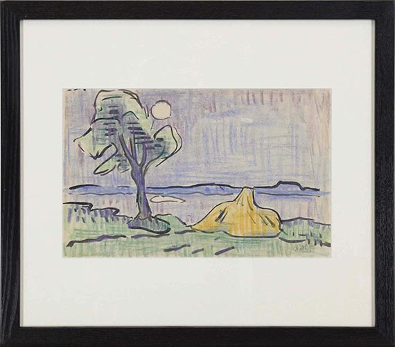 Karl Schmidt-Rottluff - Baum und Heuhocken am Lebasee - Frame image