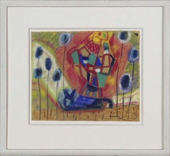 Ida Kerkovius - Ohne Titel (Abstraktion mit blauen Blumen) - Frame image